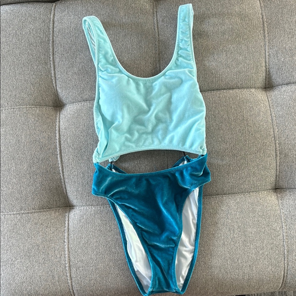 Two-Tone Teal and Light Blue Swimsuit